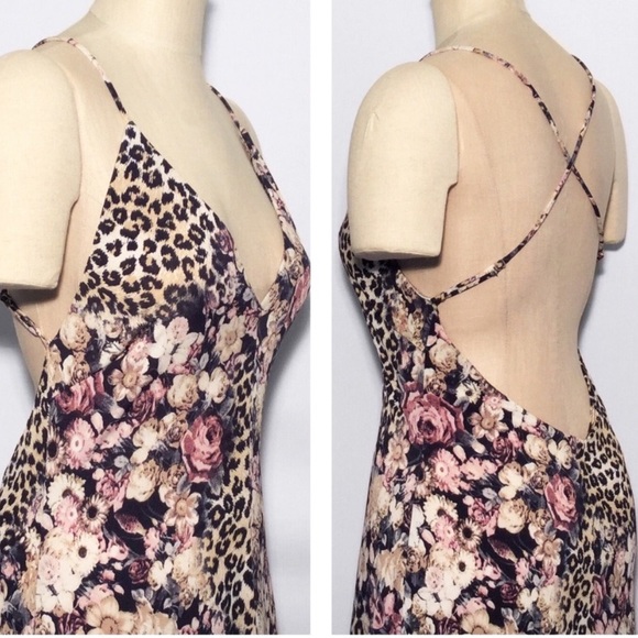 Floral Leopard Print Open Back Maxi Dress Size Large - Picture 2 of 8